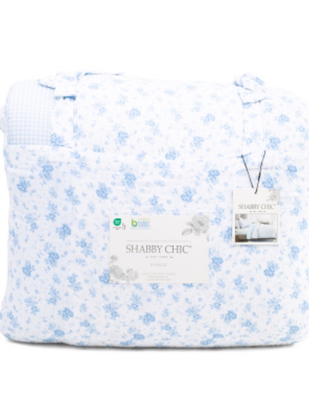 Shabby Chic Light Blue Floral Cotton Reversible Comforter Set
